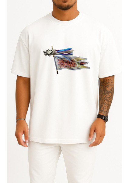 Oversize Dacian Draco Dacians Flag Romania Göğüs Tasarımlı Unisex T-Shirt