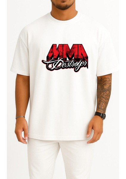 Oversize Mma Destroyer Dövüş Sporu Göğüs Tasarımlı Unisex T-Shirt