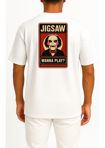 Oversize Jigsaw Wanna Play Cep ve Sırt Tasarımlı Unisex T-Shirt fiyatları