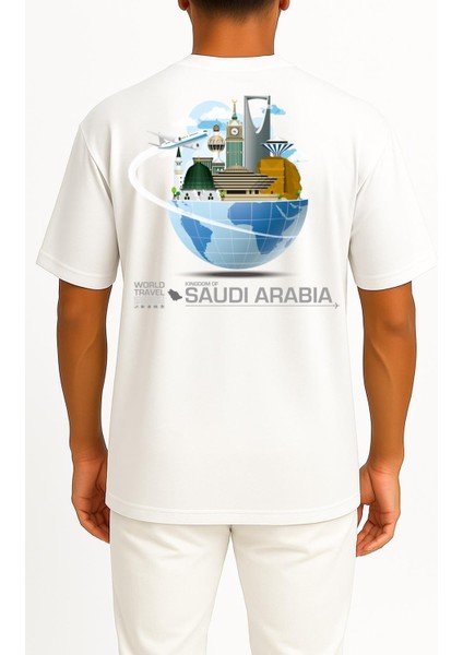 Oversize Saudi Arabia Travel Cep ve Sırt Tasarımlı Unisex T-Shirt fiyatları