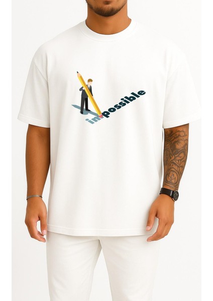 Oversize Impossible - Imkansız Göğüs Tasarımlı Unisex T-Shirt