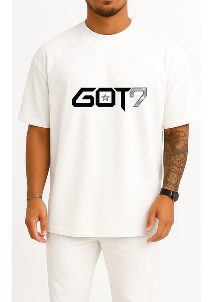 Oversize Got7 Logo, Got7 Logo K-Pop Thank You Boy Band Göğüs Tasarımlı Unisex T-Shirt