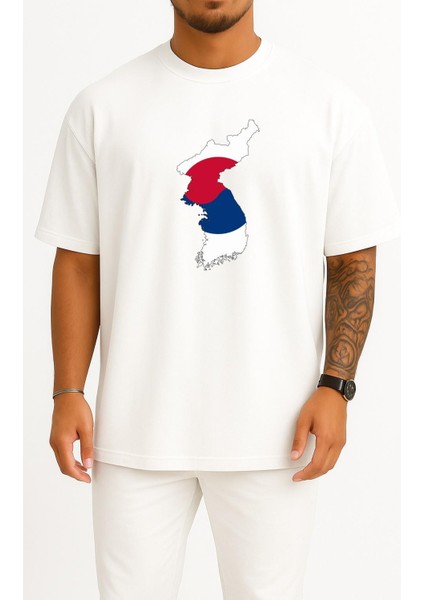 Oversize South Korea Göğüs Tasarımlı Unisex T-Shirt