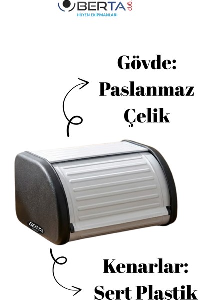 Paslanmaz Çelik Vintage Ekmeklik - Kayar Kapaklı Ekmek Kutusu - Geniş Hacimli - Beyaz ve Siyah Renk modelleri
