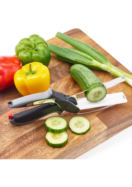 Pratik Meyve ve Sebze Kesme Makası Kendinden Doğrama Tahtalı