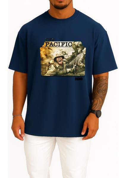 Oversize Band Of Brothers The Pacific Series Folder Icons, The Pacific Göğüs Tasarımlı Unisex T-Shirt