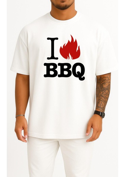 Oversize Barbecue Grill T-Shirt Babb Bros Bbq Göğüs Tasarımlı Unisex T-Shirt