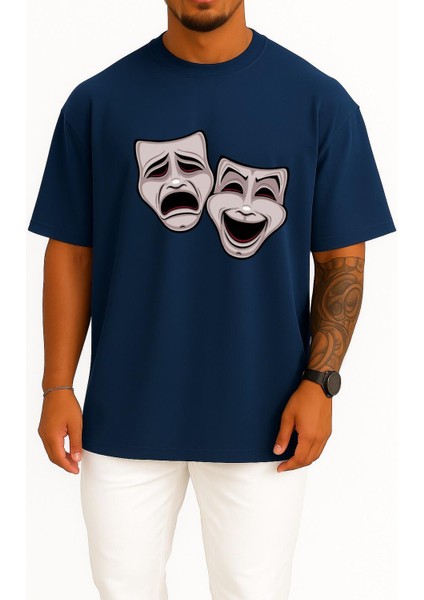 Oversize Tragedy Theatre Of Ancient Greece Comedy Drama Göğüs Tasarımlı Unisex T-Shirt