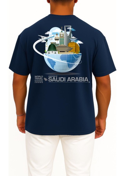 Oversize Saudi Arabia Travel Cep ve Sırt Tasarımlı Unisex T-Shirt fiyatları