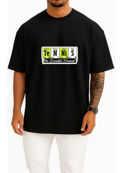 Oversize Kimya Elementler Tennis Nickel Nitrogen Sultur Göğüs Tasarımlı Unisex T-Shirt