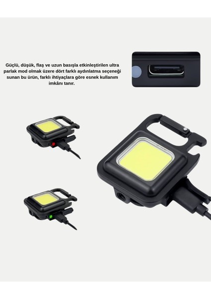 Şarjlı Cob LED Anahtarlık Fener – 4 Modlu Manyetik ve Katlanabilir Standlı - NJ001P-4I9JS6 modelleri