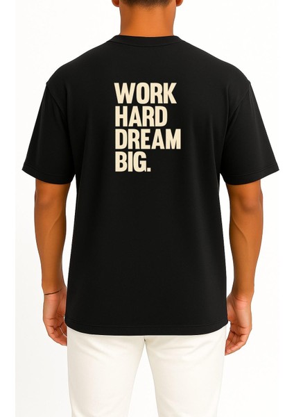 Oversize Çok Çalış Hayaller Büyük Cep ve Sırt Tasarımlı Unisex T-Shirt fiyatları