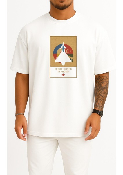 Oversize Eurofighter Typhoon Türk Hava Kuvvetleri Göğüs Tasarımlı Unisex T-Shirt