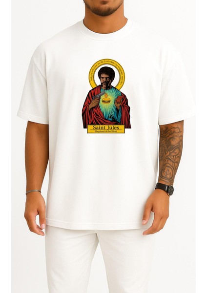 Oversize Saint Jules Shepherd Of The Weak Göğüs Tasarımlı Unisex T-Shirt