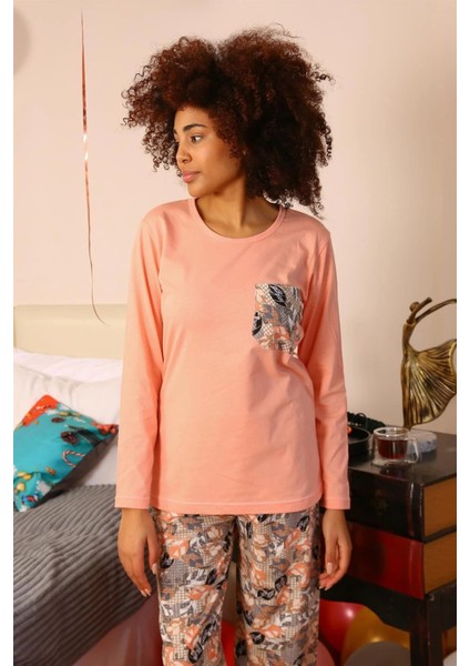 Moda Kadın Uzun Kol Penye Pijama Takım Yavruağzı fiyatları