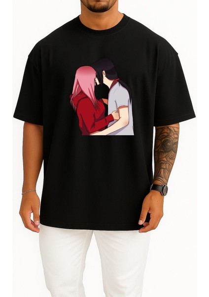 Oversize Sakura Haruno Itachi Uchiha Sasuke Uchiha Madara Uchiha Orochimaru Göğüs Tasarımlı Unisex T-Shirt