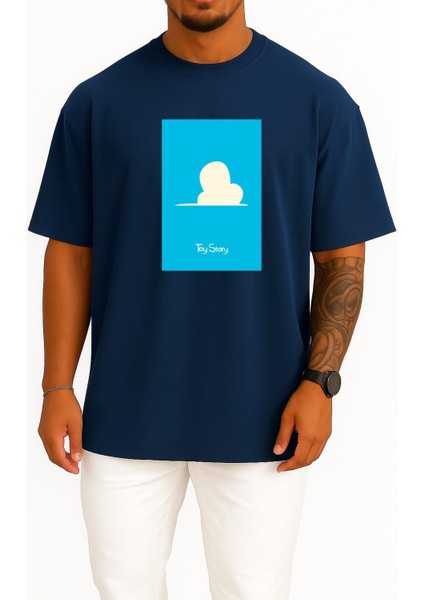 Oversize Toy Story Blue Background Göğüs ve Sırt Tasarımlı Unisex T-Shirt