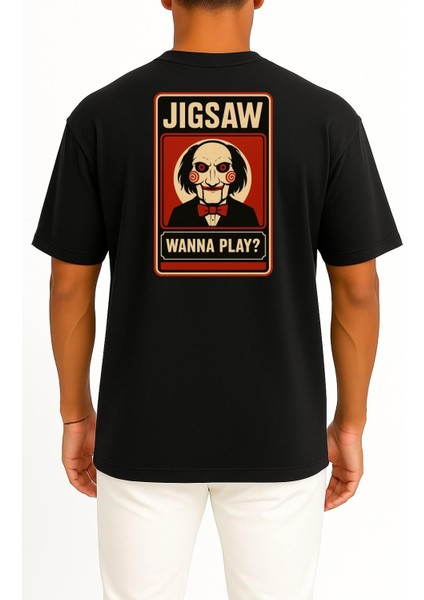 Oversize Jigsaw Wanna Play Cep ve Sırt Tasarımlı Unisex T-Shirt fiyatları