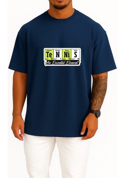 Oversize Kimya Elementler Tennis Nickel Nitrogen Sultur Göğüs Tasarımlı Unisex T-Shirt