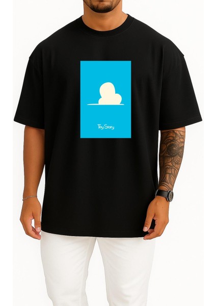 Oversize Toy Story Blue Background Göğüs ve Sırt Tasarımlı Unisex T-Shirt