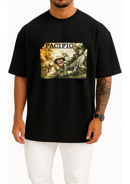 Oversize Band Of Brothers The Pacific Series Folder Icons, The Pacific Göğüs Tasarımlı Unisex T-Shirt