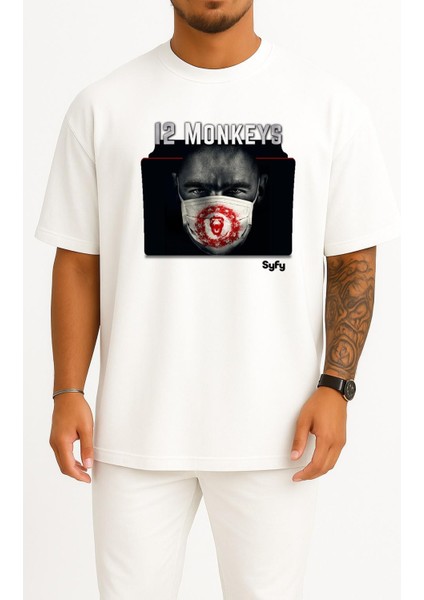 Oversize Monkeys Series And Season Folder Icons, 12 Monkeys Göğüs Tasarımlı Unisex T-Shirt