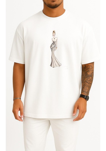 Oversize Bella Swan Edward Cullen Breaking Dawn Wedding Dress Göğüs Tasarımlı Unisex T-Shirt