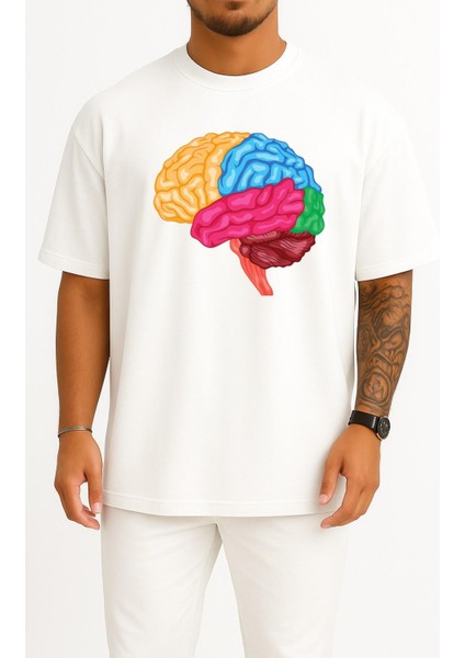 Oversize Human Brain Anatomy Göğüs Tasarımlı Unisex T-Shirt