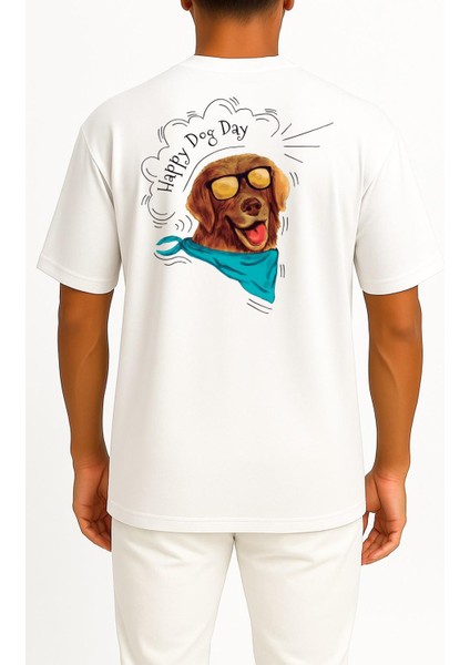 Oversize Funny Dog Wearing Sunglasses And Scarf Cep ve Sırt Tasarımlı Unisex T-Shirt fiyatları