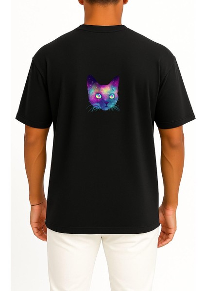 Oversize Kedi Kafası - Neon Cep ve Sırt Tasarımlı Unisex T-Shirt fiyatları