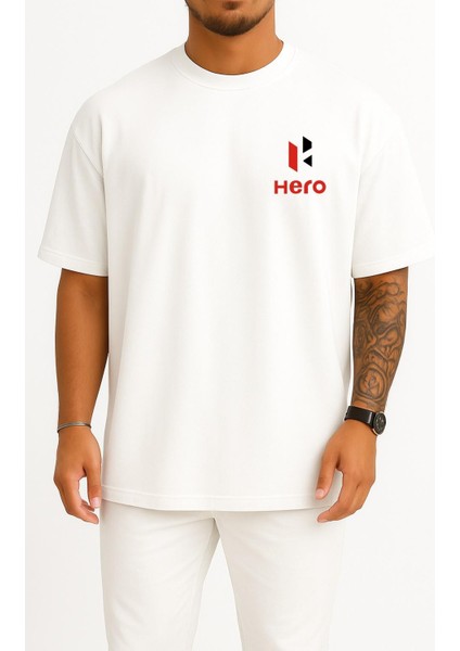 Oversize Hero Motocorp Cep Tasarımlı Unisex T-Shirt