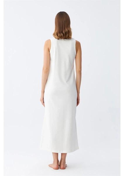 Moda Kadın Kalın Askılı Penye Uzun Ekru Gecelik indirimleri