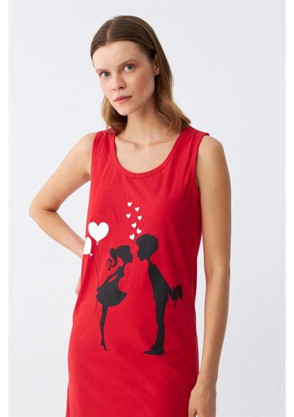 Moda Kadın Kalın Askılı Penye Diz Üstü Kırmızı Gecelik fırsatları