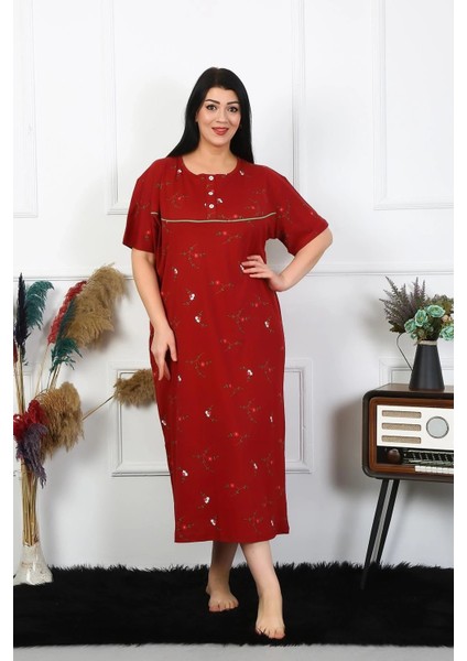 Moda Kadın Büyük Beden Kısa Kol Bordo Anne Gecelik fiyatları