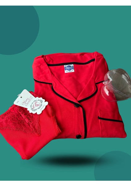 Moda Kadın Yılbaşı 2'li Özel Kalp Kutulu Slip - Pijama Hediye Seti modelleri