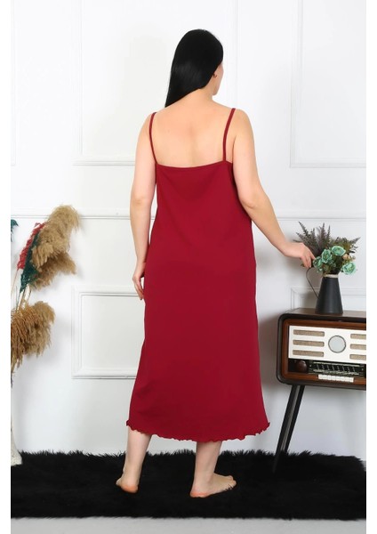Moda Kadın Büyük Beden Ip Askılı Pamuklu Bordo Uzun Gecelik modelleri