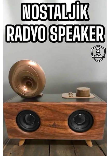 Bluetooth Hoparlör Ahşap Klasik Retro Gramofon Bluetooth Müzik Kutusu - NJ001P-4IKI20