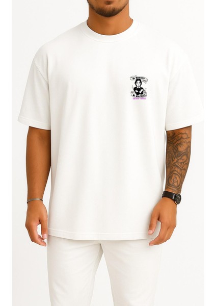 Oversize Wednesday Addams The Addams Family Sticker Cep ve Sırt Tasarımlı Unisex T-Shirt