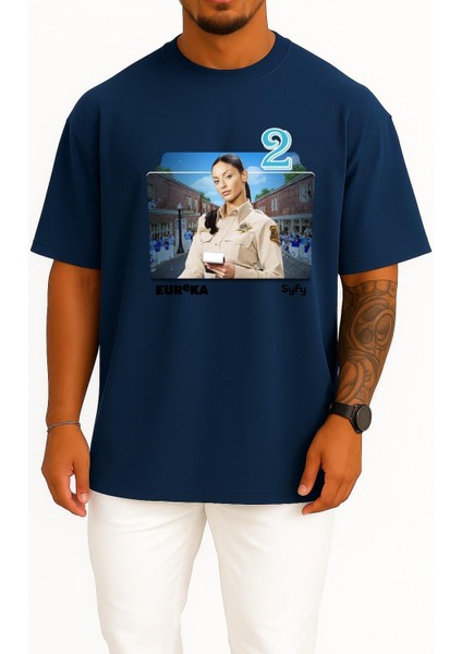 Oversize Eureka Series And Season Folder Icons, Eureka Logo Göğüs Tasarımlı Unisex T-Shirt