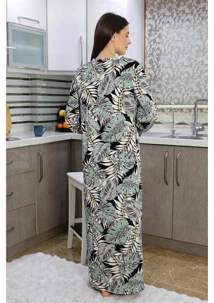 Moda Kadın Uzun Kol Penye Gecelik Ev Elbisesi Suyeşili fırsatları