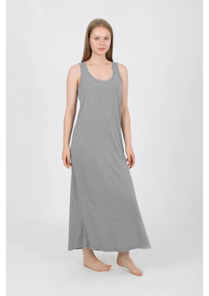 Moda Kadın Kalın Askılı Yırtmaçlı Uzun Gri Gecelik fırsatları