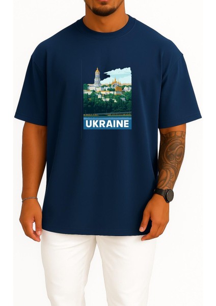 Oversize Ukrayna Göğüs Tasarımlı Unisex T-Shirt