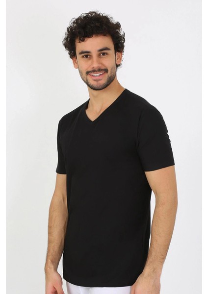 Moda Erkek V Yaka Siyah Penye Atlet fırsatları