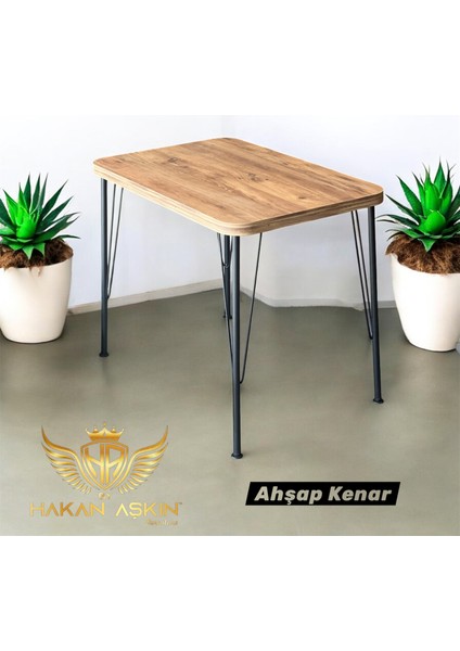 Siyah Metal Ayaklı 60X90 cm Kalınlıklı (Tek Masa) Ahşap Kenar Mutfak - Balkon - Çalışma Masası