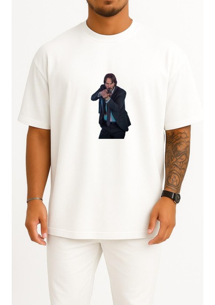 Oversize Keanu Reeves John Wick Göğüs Tasarımlı Unisex T-Shirt