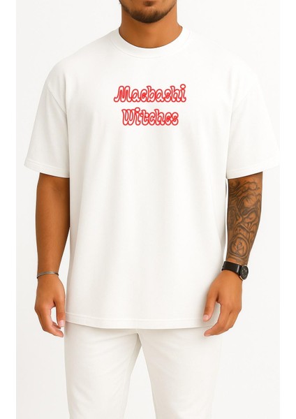 Oversize Maebashi Witches Anime Göğüs Baskılı Unisex T-Shirt