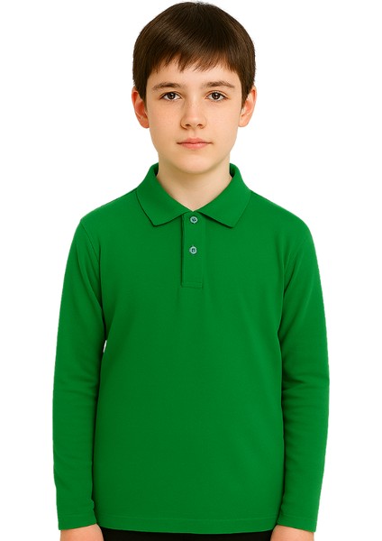 Ümiteks World Of Clothes Penye Polo Yaka Uzun Kol Okul Tişörtü Penye Polo Yaka Uzun Kollu Çocuk Tişörtü