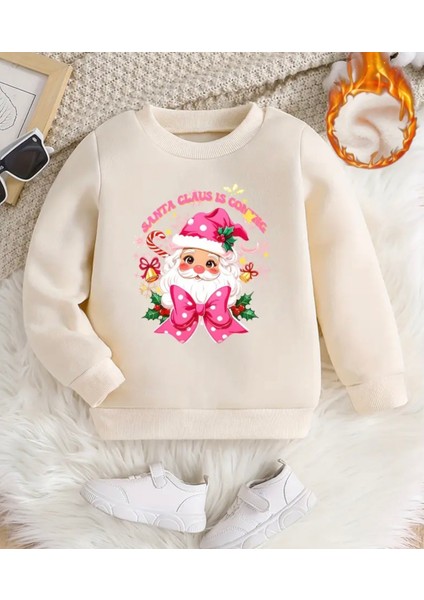 Punıx Kıds Meryy Christmas Serisi Yuvarlak Yaka Noel Baba Baskılı %100 Pamuk Kız Çocuk Sweatshırt