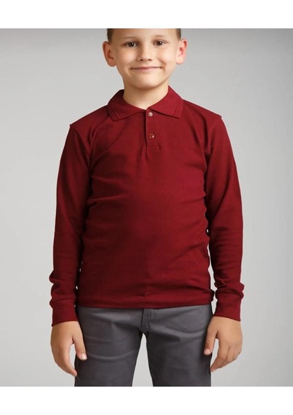 Ümiteks World Of Clothes Penye Polo Yaka Uzun Kol Okul Tişörtü Penye Polo Yaka Uzun Kollu Çocuk Tişörtü