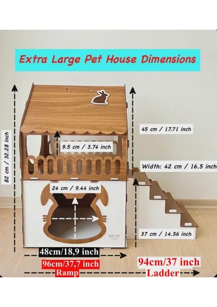 - Yılbaşı Temalı Çift Katlı Tavşan Evi, Ahşap, Keçeli Merdiven, Isimlikli – Büyük Boy (XL) fırsatları